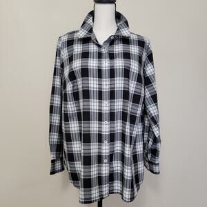 Talbots Plus Sz X Women's Long Sleeve Button Front Collared Plaid Shirt Blouse